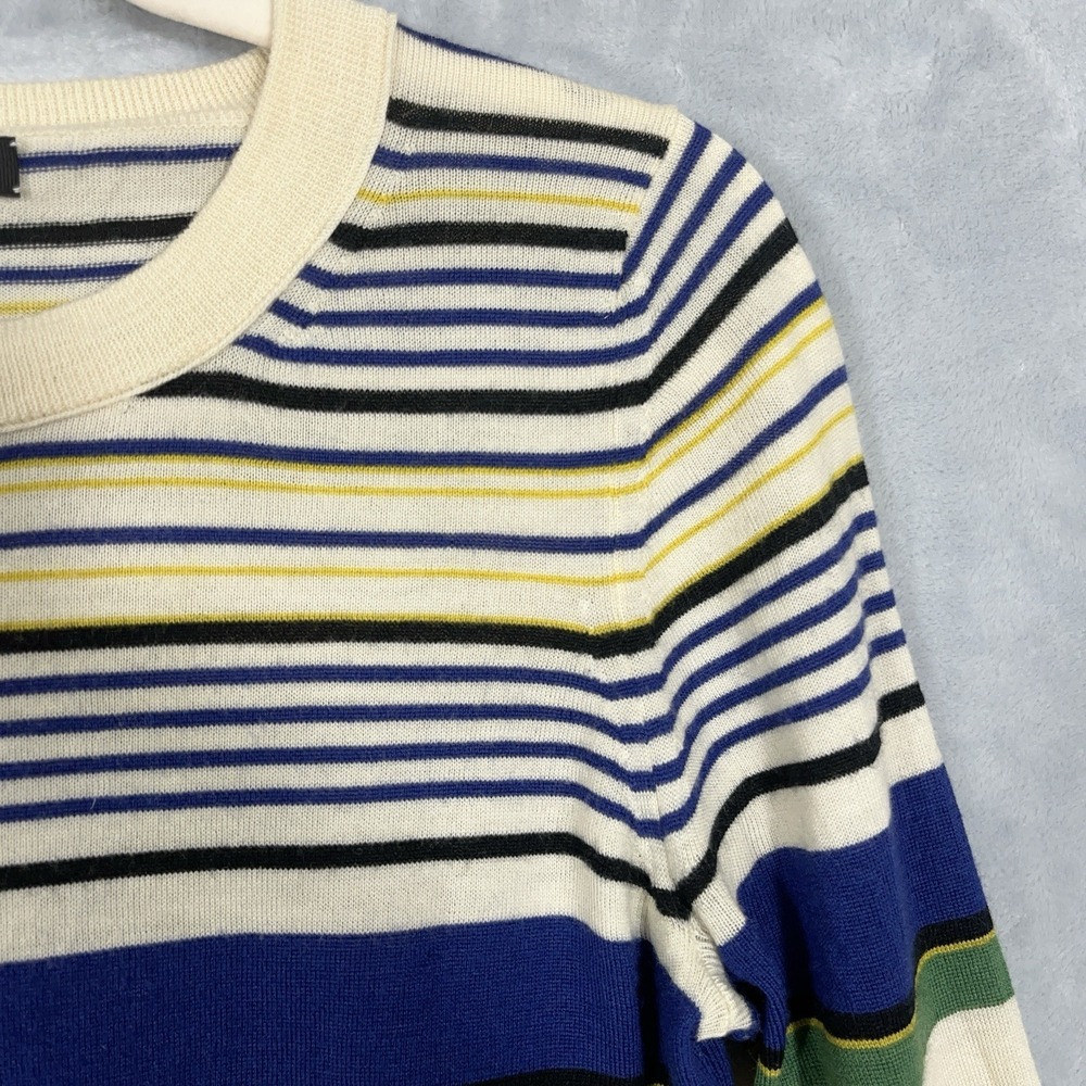 J Crew Tippi Sweater Womens Small Blue Striped Merino Wool 3/4 Sleeve Preppy - Picture 3 of 9